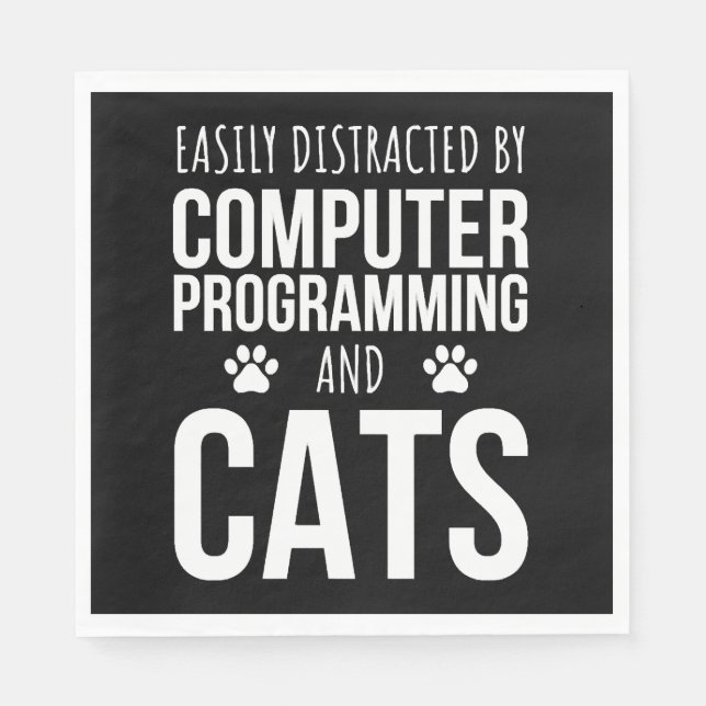 Guardanapo De Papel Fácil Distração Por Programas De Computador E Gato (Frente)