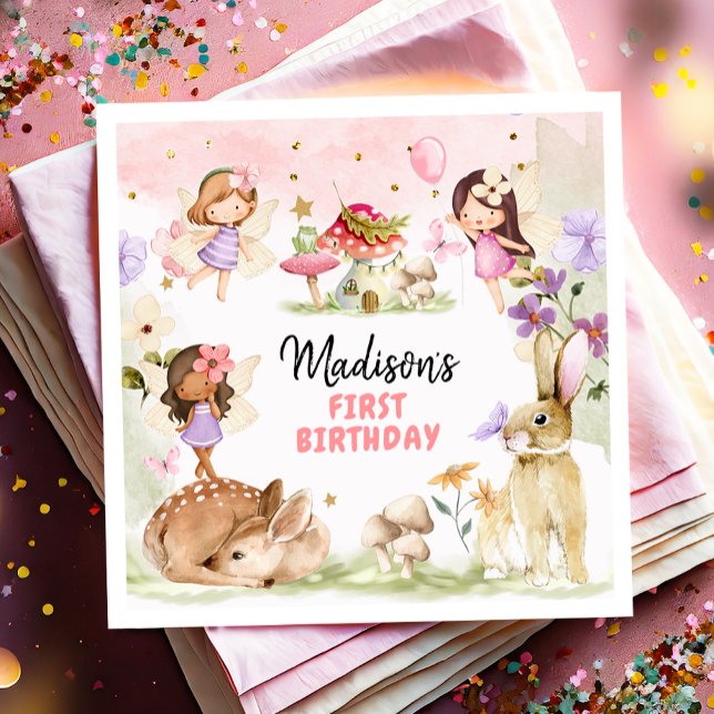 Guardanapo De Papel Fada Aniversário 1rua Florestal Plantada Floral (Criador carregado)