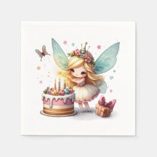 Guardanapo De Papel Fada Bonita Com Bolo De Aniversário