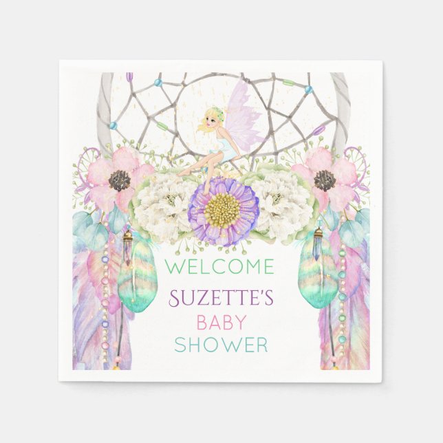 Guardanapo De Papel Fada Sonho Catcher Feather Lavanda Rosa Mint (Frente)