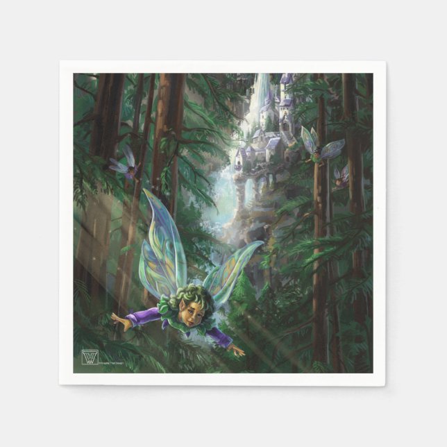 Guardanapo De Papel Fadas Florestais e Castelo de Cascata (Frente)