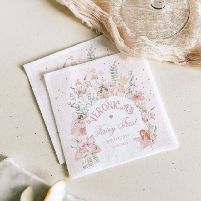 Guardanapo De Papel Fairy First Birthday Enchanted garden Whimsical (Criador carregado)