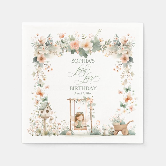 Guardanapo De Papel Fairy First Birthday Party Personalized (Frente)