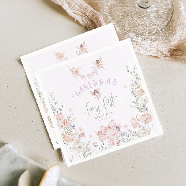 Guardanapo De Papel Fairy First Birthday Whimsical garden Lilac (Criador carregado)