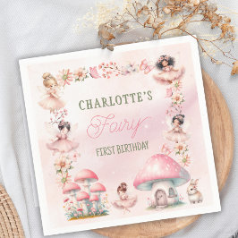 Guardanapo De Papel Fairy First Mushroom House Pink Birthday