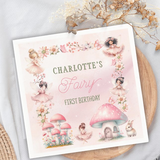 Guardanapo De Papel Fairy First Mushroom House Pink Birthday (Criador carregado)