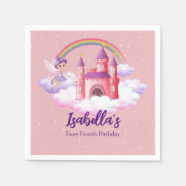Guardanapo De Papel Fairy Kid's Birthday Fairytale Castle Rainbow 