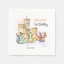 Guardanapo De Papel Fairytale Cute Baby Dragon Castle Birthday
