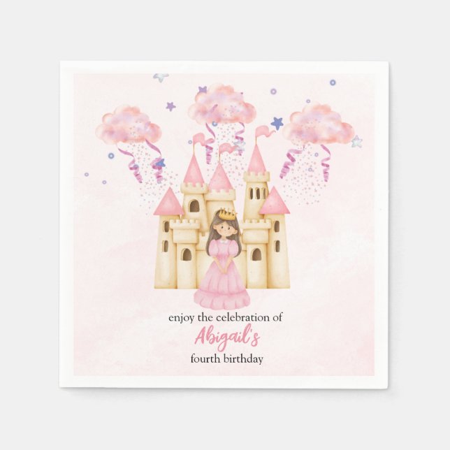 Guardanapo De Papel Fairytale Pink Castle Princess All Ages Birthday (Frente)
