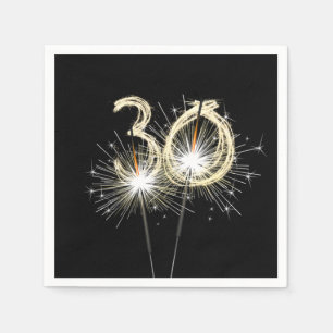 Guardanapo De Papel Faíscas de aniversário de 30 anos em Preto