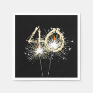 Guardanapo De Papel Faíscas de aniversário de 40 anos em Preto