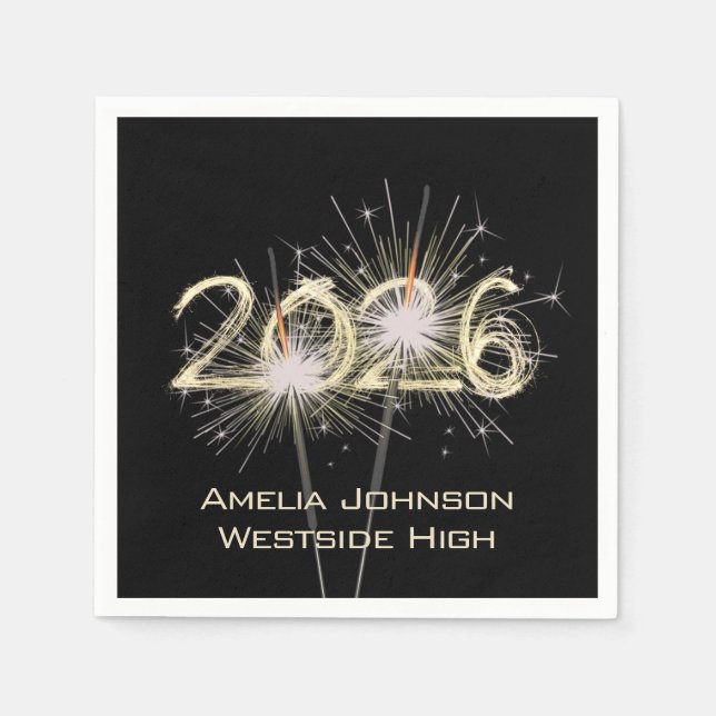 Guardanapo De Papel Faíscas De Graduação 2025 A Preto (Frente)