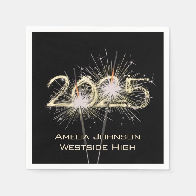 Guardanapo De Papel Faíscas De Graduação 2025 A Preto (Frente)