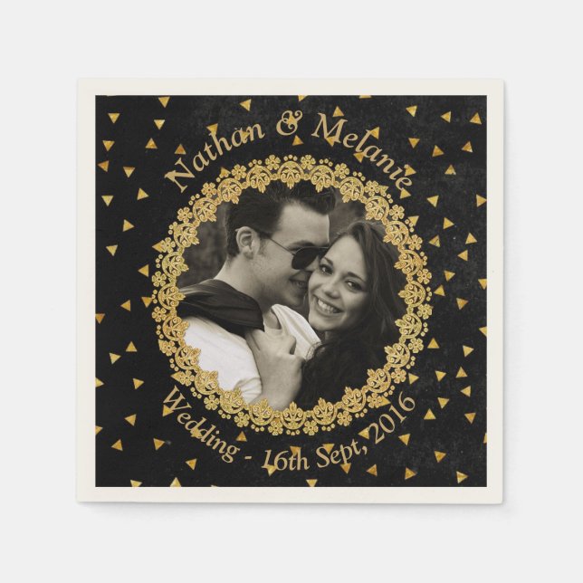 Guardanapo De Papel Faíscas Pretas e Douradas (Frente)