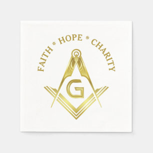 Guardanapo De Papel Faith Hope Charity Masonic Napkins Dourado Freemas