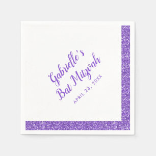 Guardanapo De Papel Faixa de Brilho Roxo Personalizada Bat Mitzvah