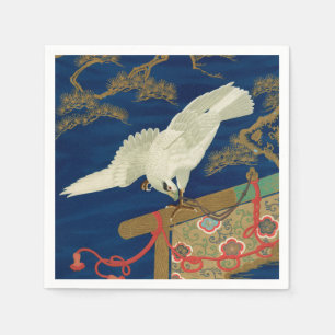 Guardanapo De Papel Falcão Branco Japonês Vintage Arte G.A. Audsley