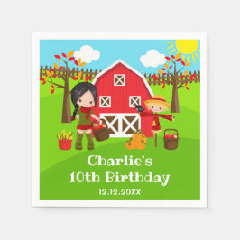 Guardanapo De Papel Fall Autumn Barnyard Birthday Black Hair Girl