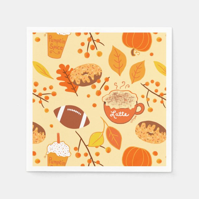 Guardanapo De Papel Fall Deixa Futebol e Pumpkin Spice Patterno (Frente)