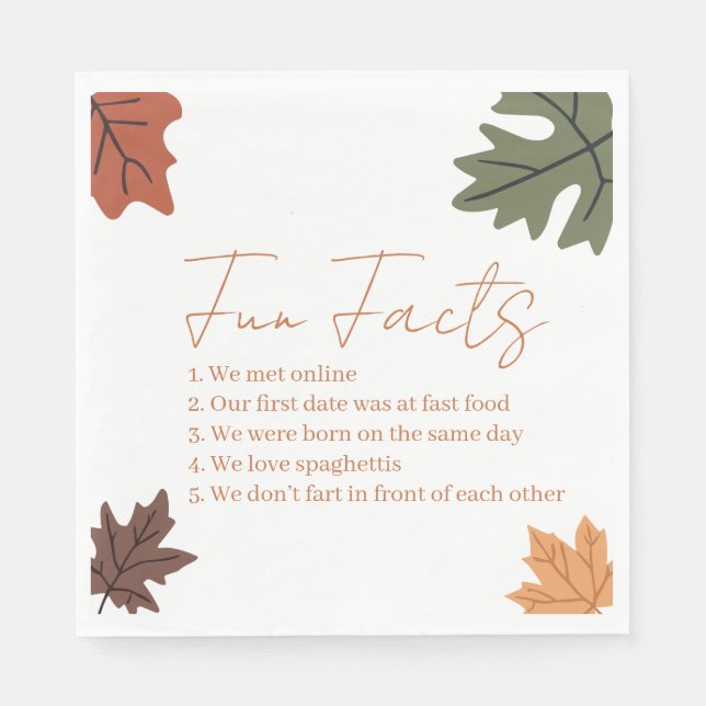 Guardanapo De Papel Fall Fun facts Wedding  (Frente)