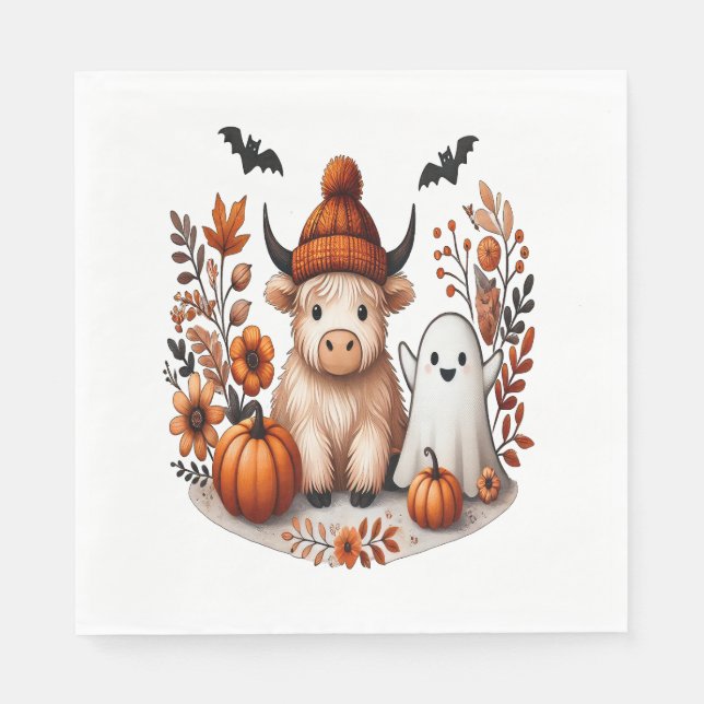 Guardanapo De Papel Fall Highland Cow Ghost , outono (Frente)