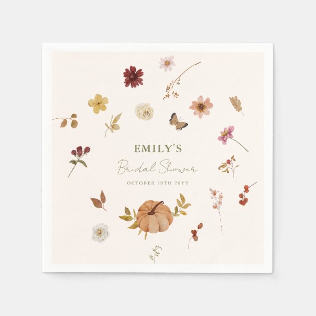 Guardanapo De Papel Fall Pumpkin Wildflower Bridal Shower (Frente)