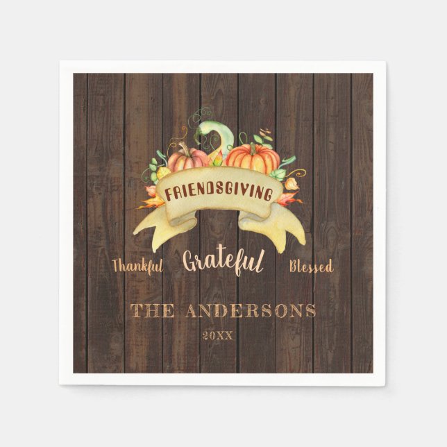 Guardanapo De Papel Fall Pumpkins deixa madeira feliz Ação de Graças (Frente)