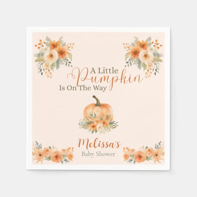 Guardanapo De Papel Fall Rustic Orange Pumpkin Baby Shower  (Frente)