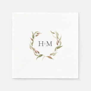 Guardanapo De Papel Fall Watercolor Laurel Wreath Monograma Casamento