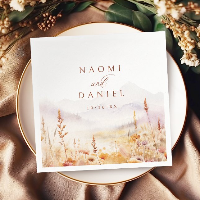 Guardanapo De Papel Fall Watercolor Wildflower Mountain Rustic Wedding (Fall Watercolor Wildflower Mountain Rustic Wedding Napkins)