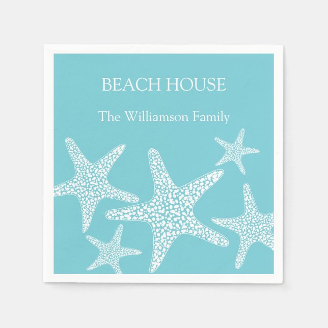Guardanapo De Papel Família Aqua Blue Starfish Coaster Beach House (Frente)