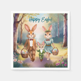 Guardanapo De Papel Família Coelhinha de Páscoa Perseguindo Ovos - Cor