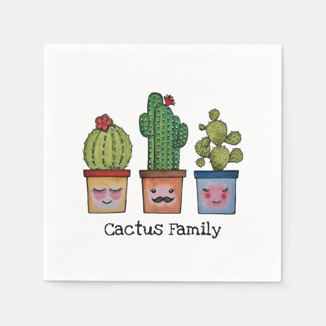 Guardanapo De Papel Família Cute Cactus Em Aquarela (Frente)