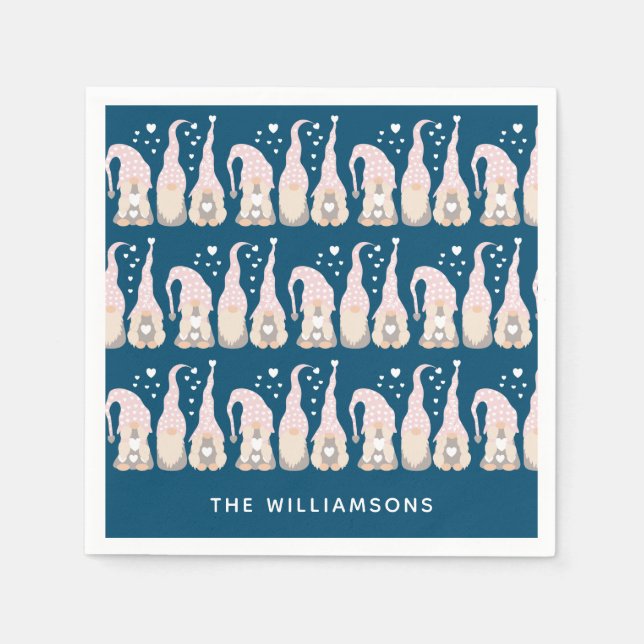 Guardanapo De Papel Família Gnomo de Natal Bonito Personalizado Azul (Frente)