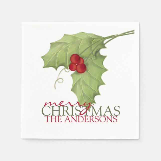 Guardanapo De Papel Família Personalizada De Verde Botânico Rustic Ber (Frente)