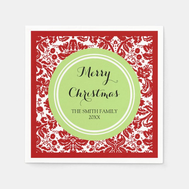 Guardanapo De Papel Família Personalizada Natal Vermelho Damask Napkin (Frente)