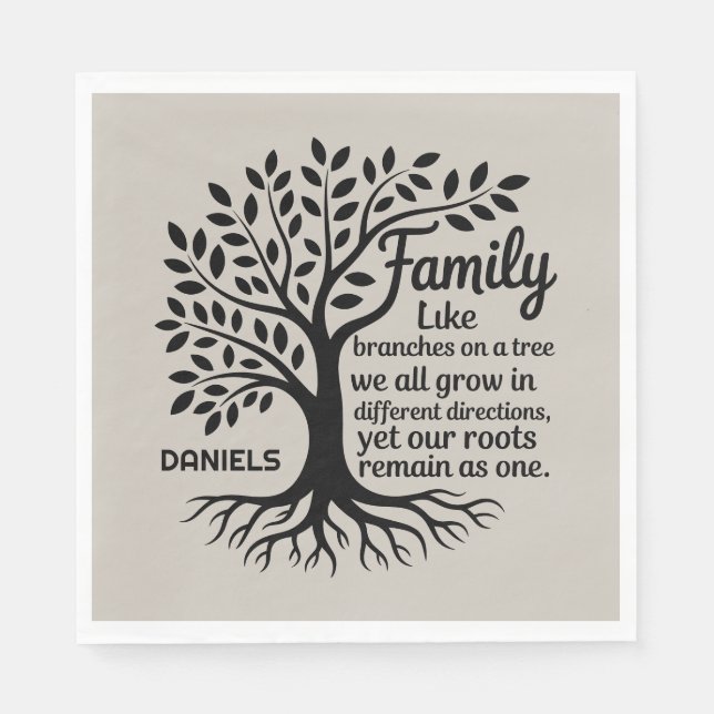 Guardanapo De Papel Family Tree Black & Tan Personalized Family Name (Frente)