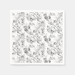 Guardanapo De Papel Fantasia Floral Francesa Vintage em Preto