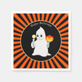 Guardanapo De Papel Fantasma de Halloween e Abóbora em Preto e Laranja