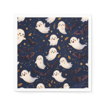 Fantasma e Morcego de Halloween Fofo em Azul Naval