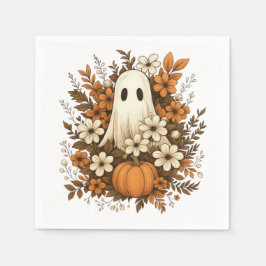 Guardanapo De Papel Fantasma Fofo Com Abóbora E Flores De Outono – Hal