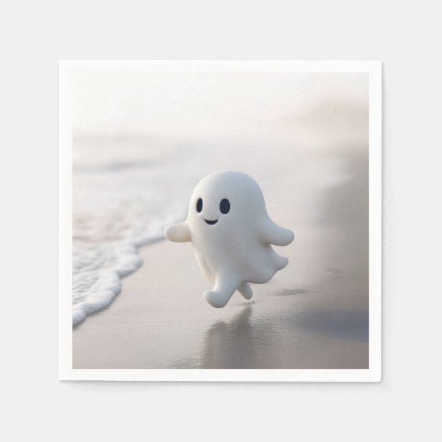 Guardanapo De Papel Fantasma Fofo Correndo em uma Praia (Frente)