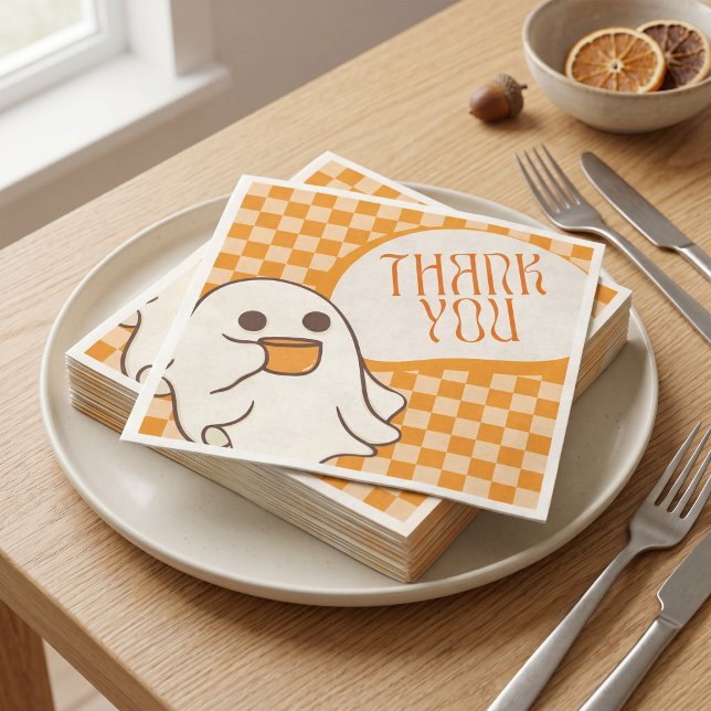 Guardanapo De Papel Fantasma Fofo do Halloween Obrigado (Retro Cute Ghost Halloween Thank You Napkins)