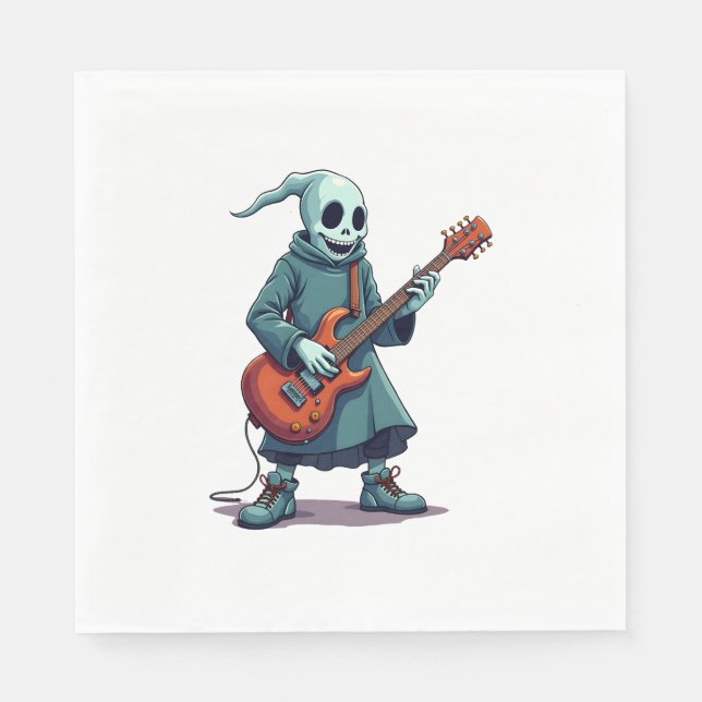 Guardanapo De Papel Fantasma Tocando Violão - Tee de Halloween de Músi (Frente)