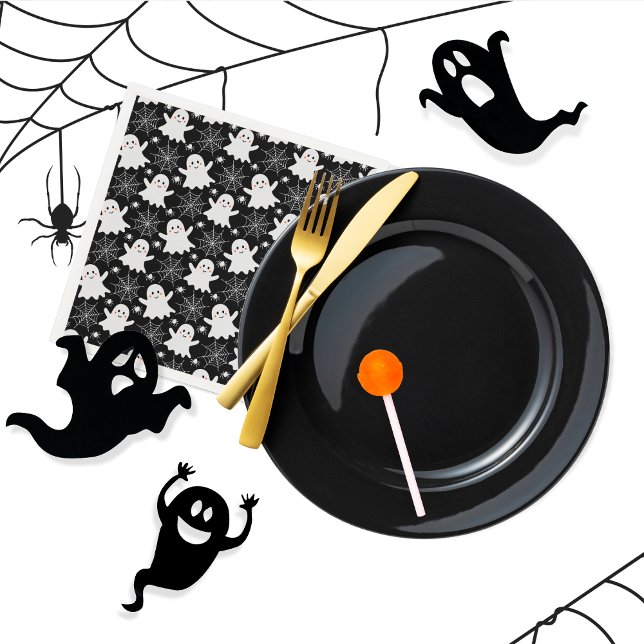 Guardanapo De Papel Fantasmas bonitos | Aranhas | Spider Webs Hallowee (Cute Ghosts, Spiders and Spider Webs Halloween Black and White Patterned Paper Plates)
