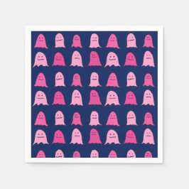 Guardanapo De Papel Fantasmas do Dia das Bruxas Rosa no Azul Escuro