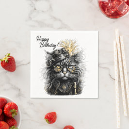 Guardanapo De Papel Fantástico Aniversário de Gato Steampunk