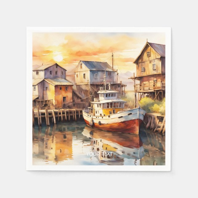 Guardanapo De Papel Fantasy — Arrasto De Pesca De Madeira Cuta (Frente)