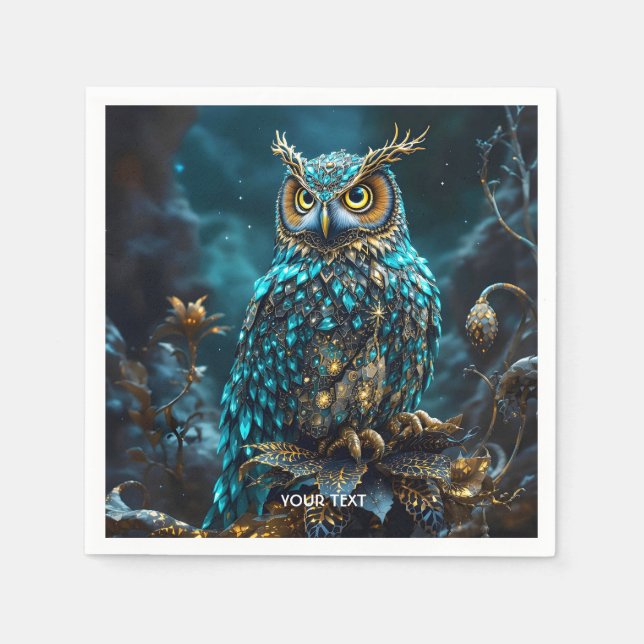 Guardanapo De Papel Fantasy Cute Brass Turquoise Owl (Frente)