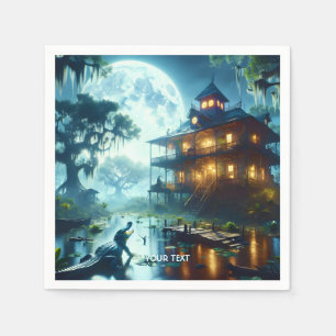 Guardanapo De Papel Fantasy Cute Cabin Lake Crocodile